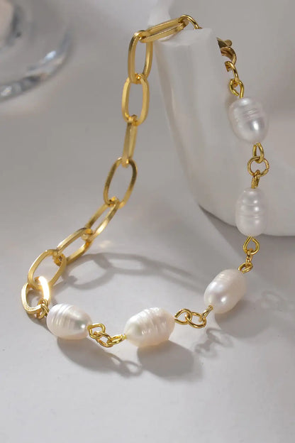 Half Pearl Half Chain Stainless Steel Bracelet