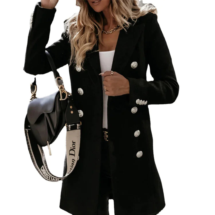 Fashionable Woolen Double-Breasted Jacket for Women