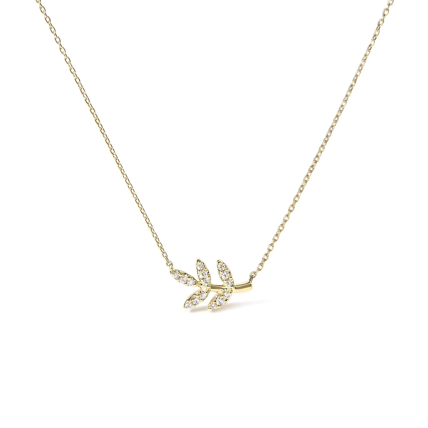 10K Yellow Gold 1/10 Cttw Diamond Leaf and Branch 18" Pendant Necklace (H-I Color, I1-I2 Clarity)