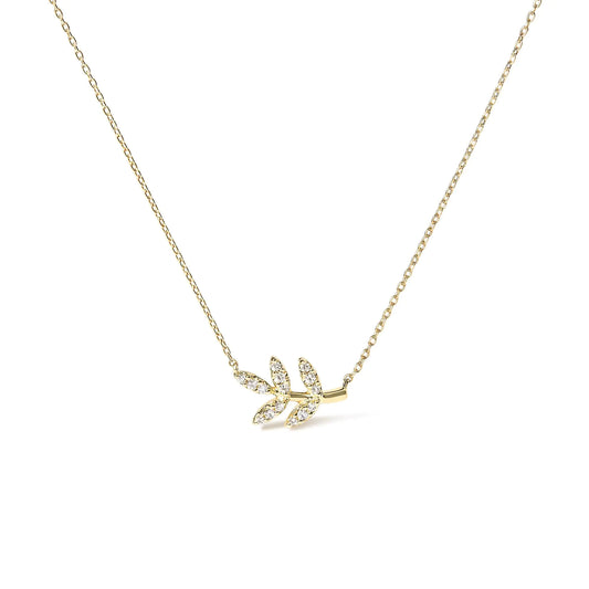 10K Yellow Gold 1/10 Cttw Diamond Leaf and Branch 18" Pendant Necklace (H-I Color, I1-I2 Clarity)